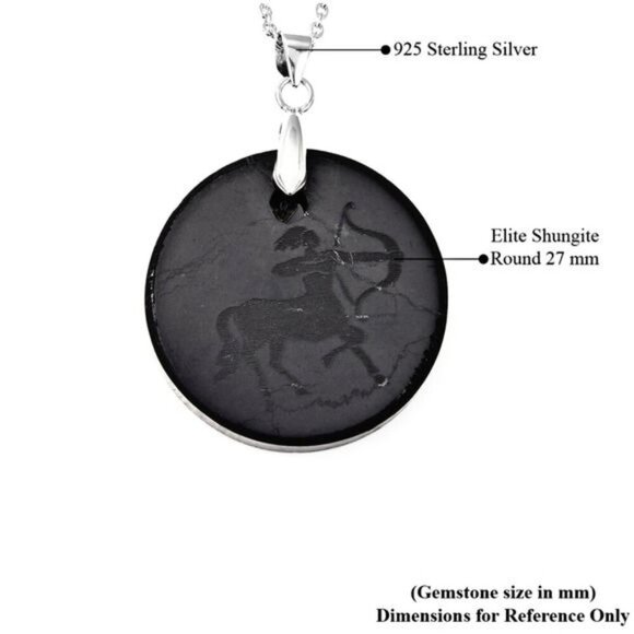 Sagittarius ✦ Shungite Zodiac Pendant ✦ 24.20ctw 925 Silver Necklace 18" Chain - Picture 3 of 5